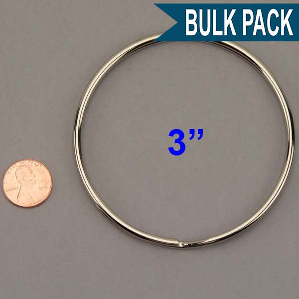 Split Key Ring Nickel Plated 3 Inch Diameter (China)-Bulk Pack of 25