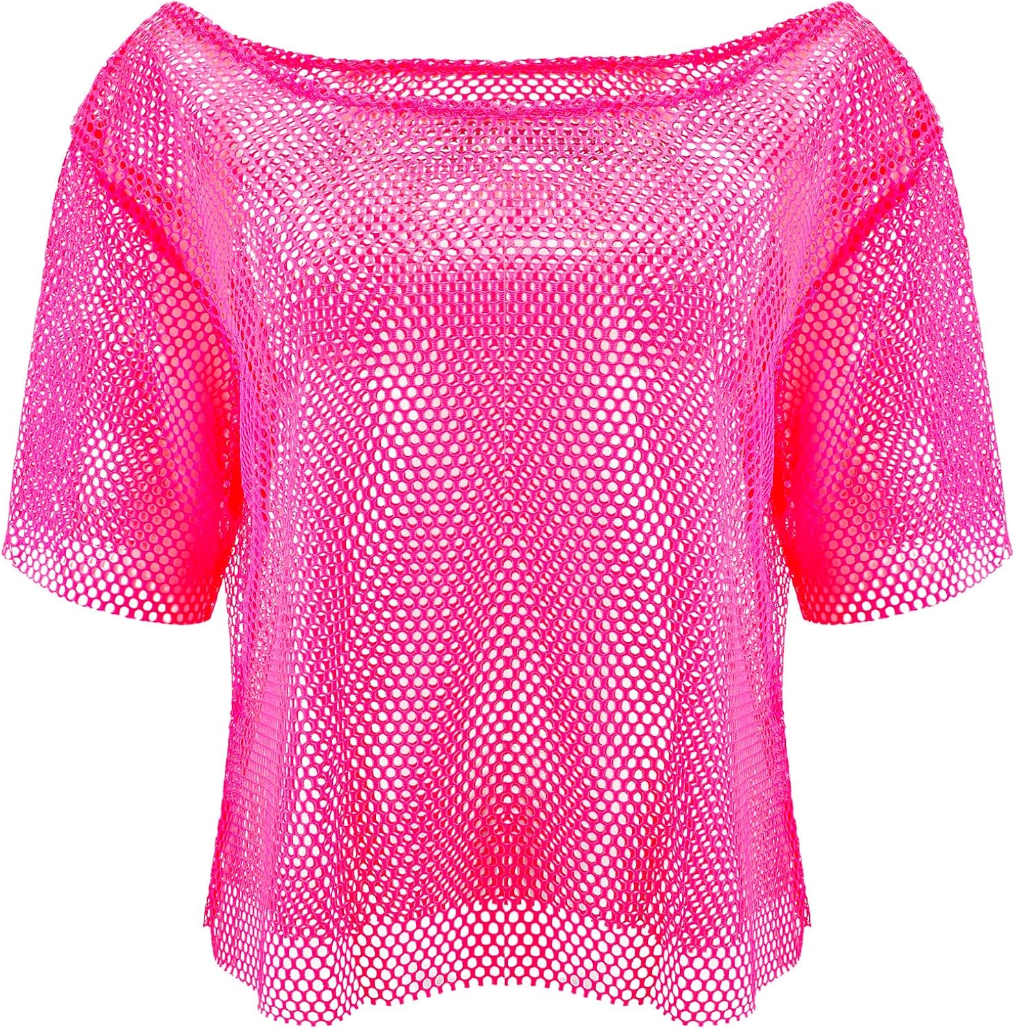 80s Neon Fishnet Top Mesh Top Neon Clothes off Shoulder Fancy Dress Disco Retro Outfit Costume