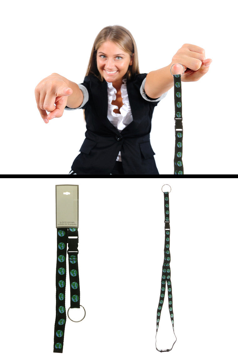 Lanyard with detachable split-ring key chain with small earth icons KEKC5048