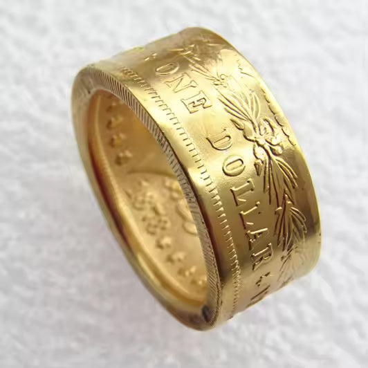 US 1878 Morgan Dollar Gold Plated 'Eagle' Copy Decorate Coin Ring Handmade In Sizes 8-16