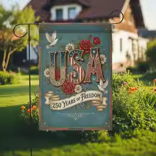 USA 250 Years of Freedom Garden Flag Floral Patriotic Anniversary Yard Decor IIX