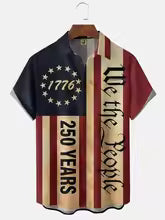 Hawaiian Shirt Men's USA 250th Anniversary 1776-2026 We American Flag 3D Print Design Casual Short Sleeve Button Up Summer Shirt