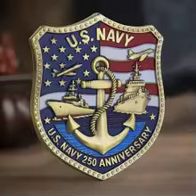 1pc 250Th Anniversary U.S. Navy Shield Shape Badge Military Challenge Coin for Collection Army Souvenir Gifts for Veterans