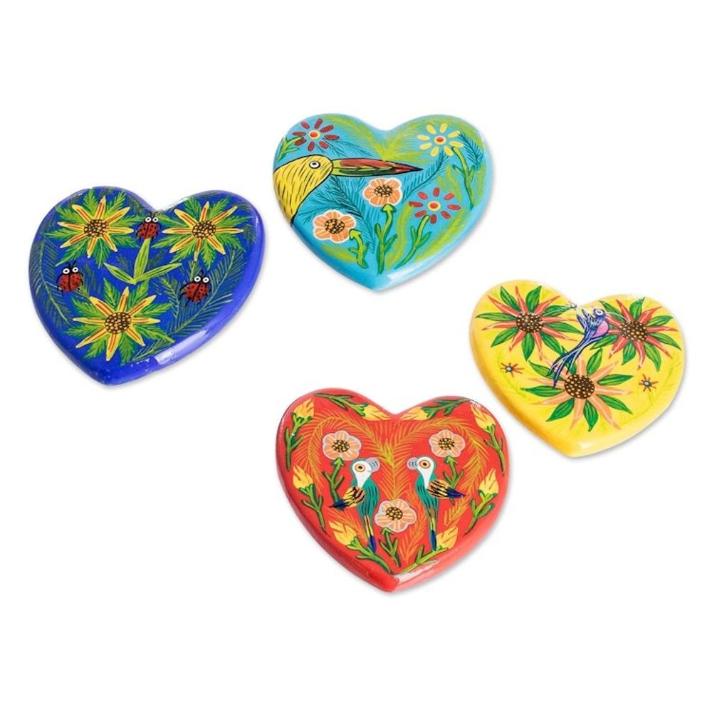 Hand-Painted Nature-Themed Assorted Heart Magnets Set of 2 'Multiple Hearts'