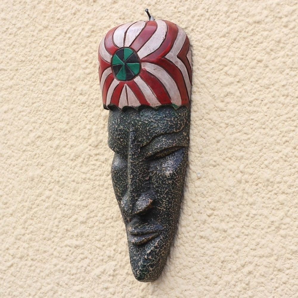Textured African Wood Mask Crafted in Ghana 'Eyram'