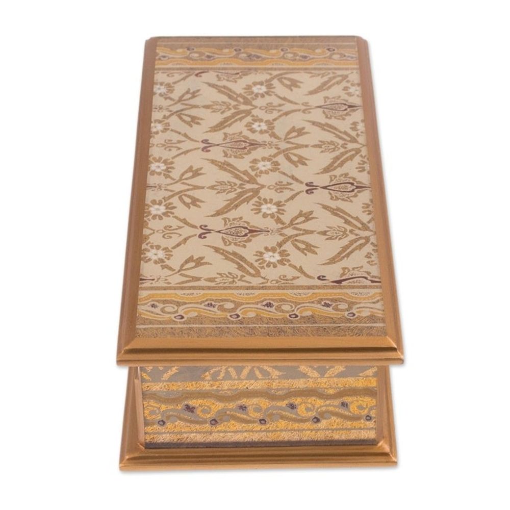 Gold-Tone Reverse-Painted Glass Decorative Box from Peru 'Golden Colonial Elegance'
