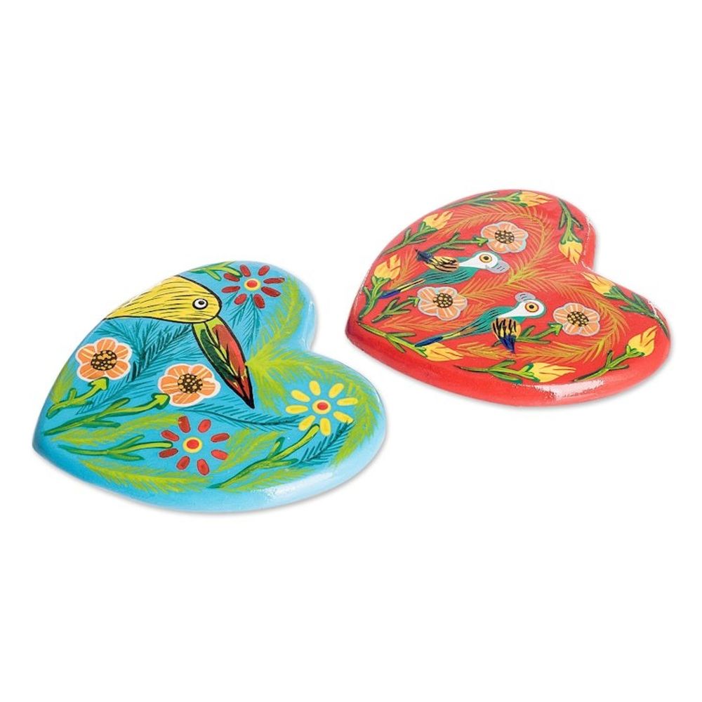 Hand-Painted Nature-Themed Assorted Heart Magnets Set of 2 'Multiple Hearts'