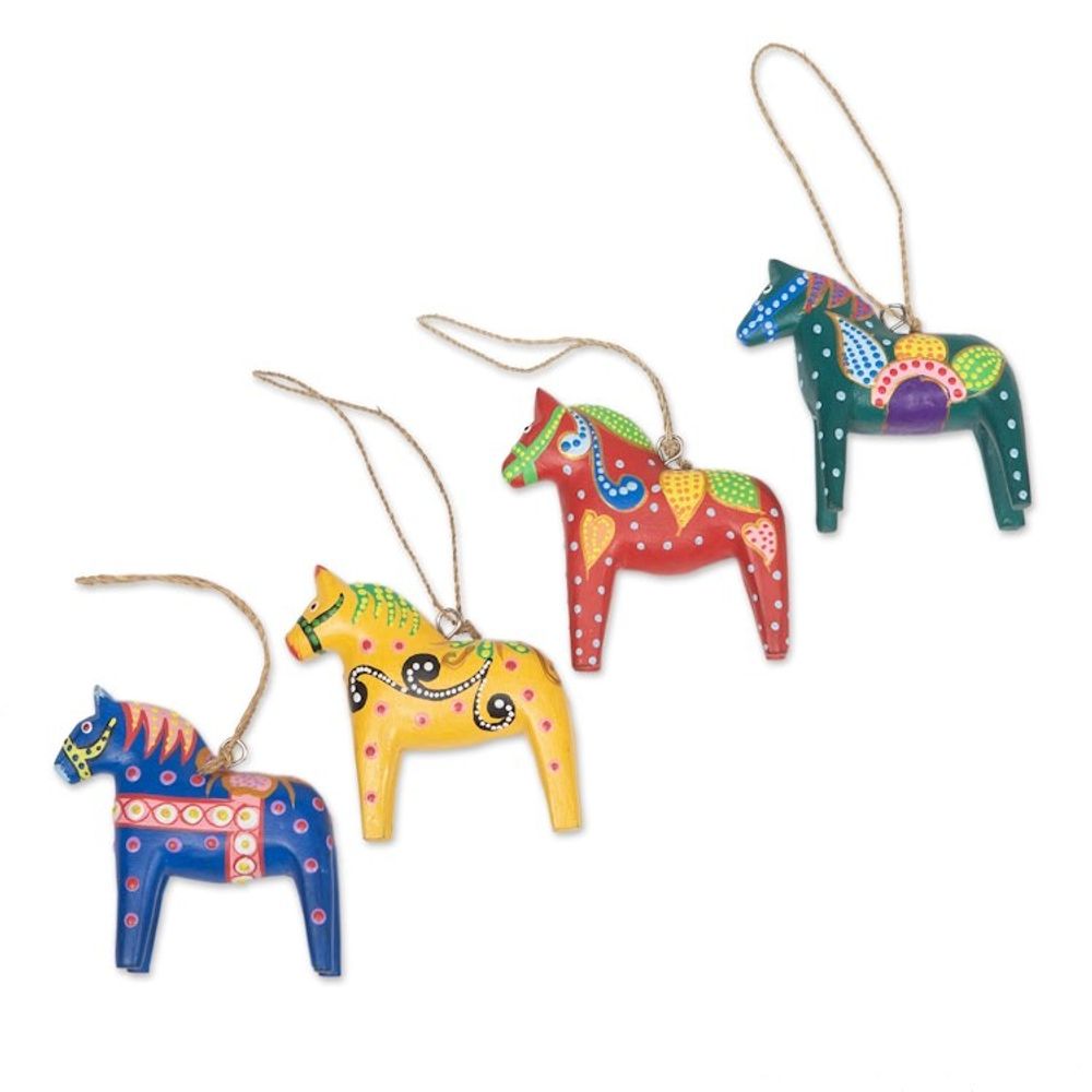 Hand-Painted Dala Horses Christmas Ornaments Set of 4 'Dala Tradition'