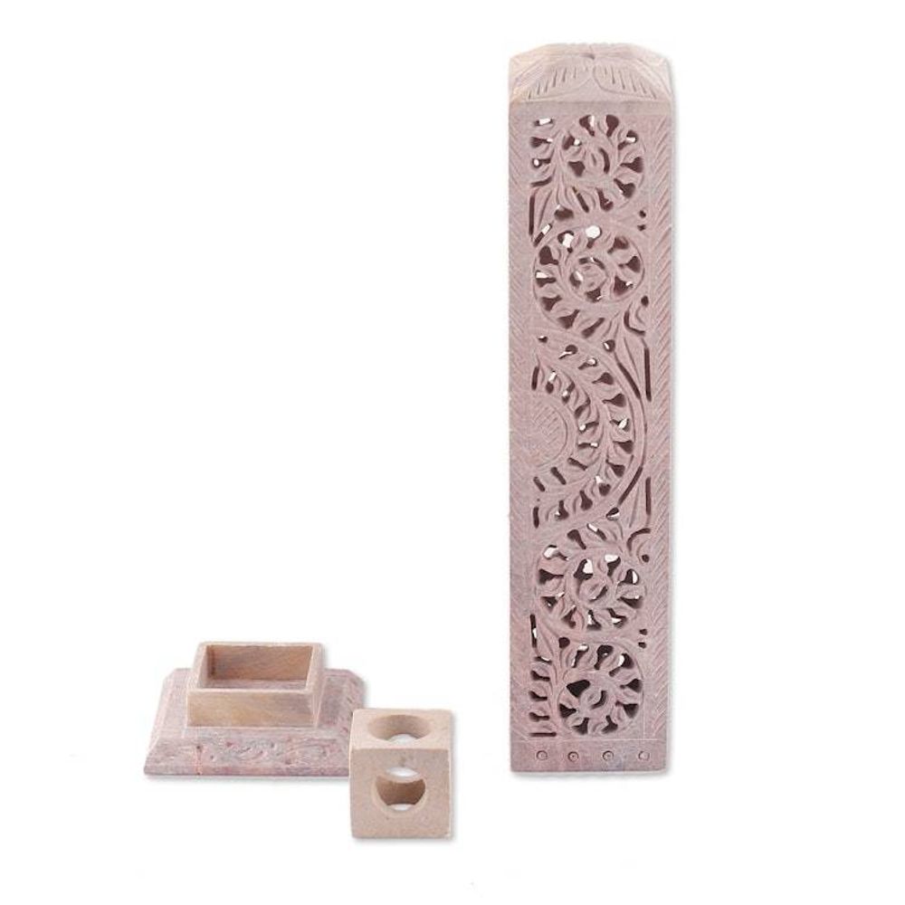 Traditional Jali-Themed Natural Soapstone Incense Holder 'Jali Essence'