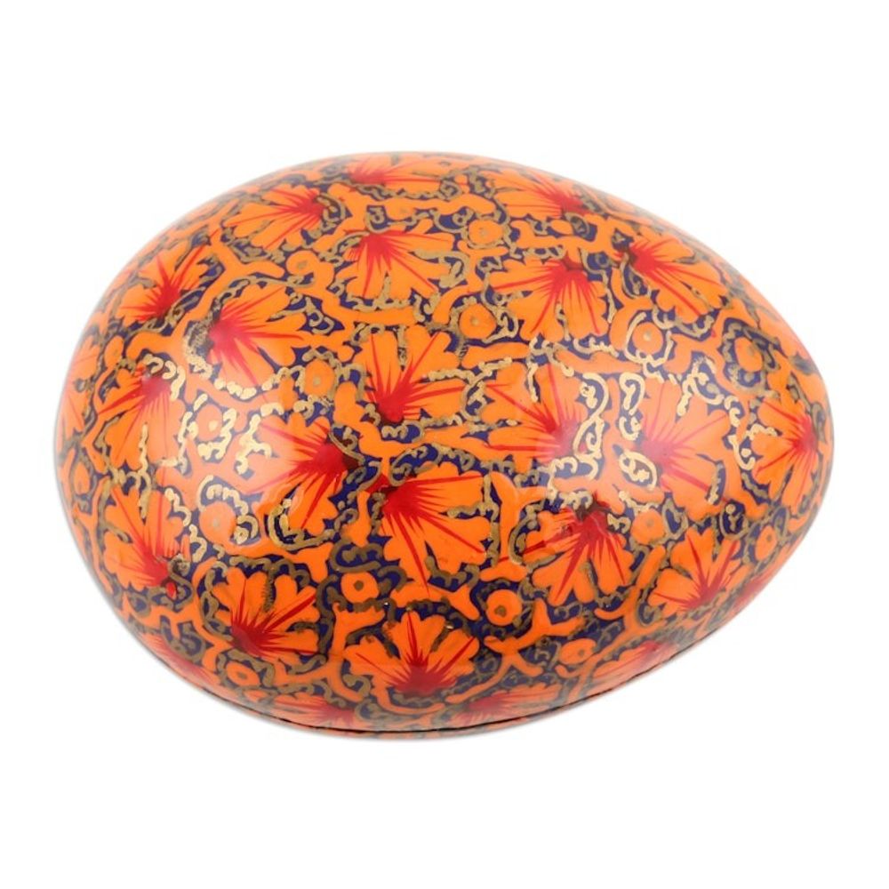 India Handmade Orange Leaf Papier Mache Box 3 inch 'Orange Chinar Foliage'