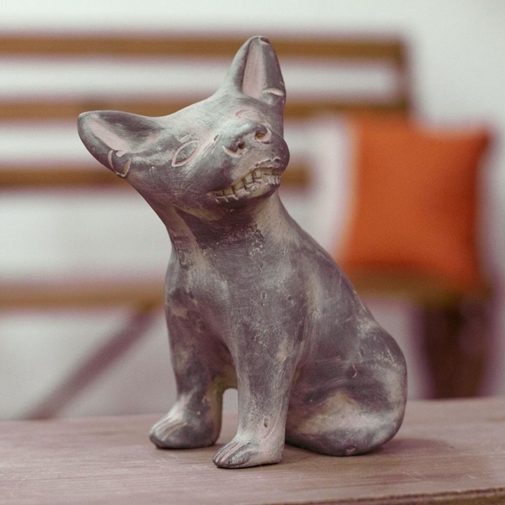 Western Mexico Pre-Hispanic Ceramic Grey Dog Ocarina Flute 'Grey Aztec Puppy'