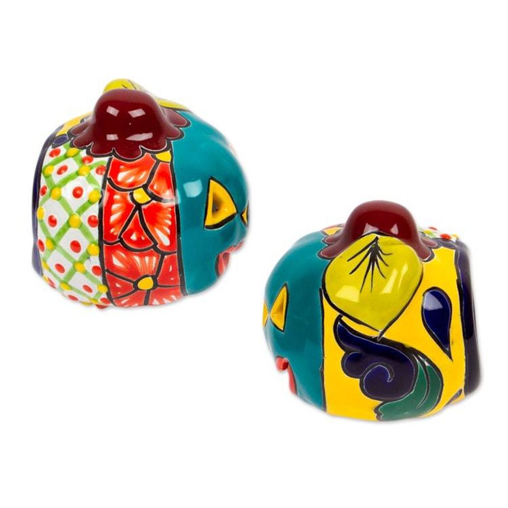 Jack-O-Lantern Talavera Ceramic Tealight Holders Pair 'Bright Jack-O-Lantern'