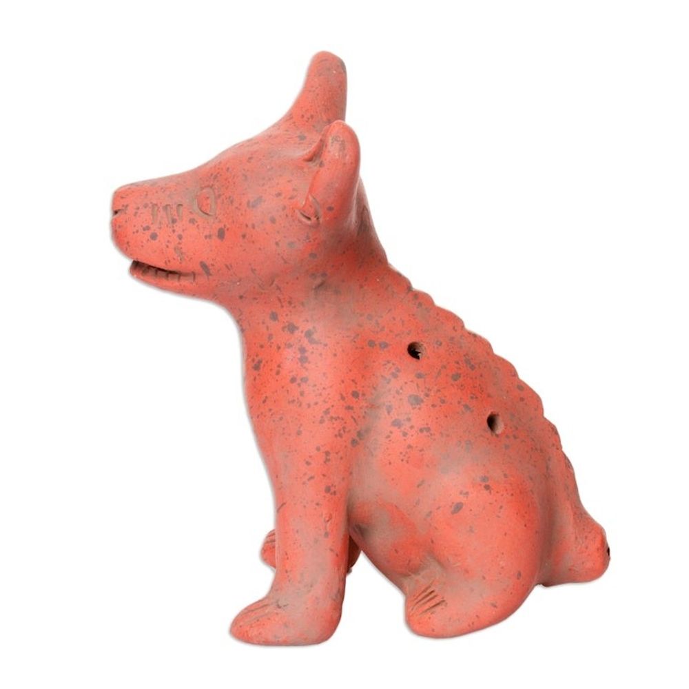 Western Mexico Pre-Hispanic Red Ceramic Dog Ocarina Flute 'Red Aztec Puppy'