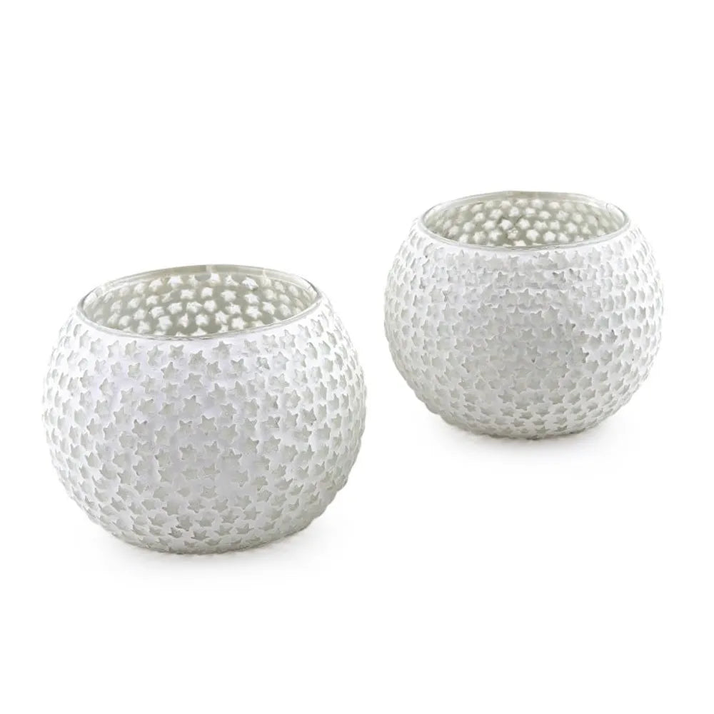 White Star Glass Mosaic Tealight Holders Pair 'Festive Stars'