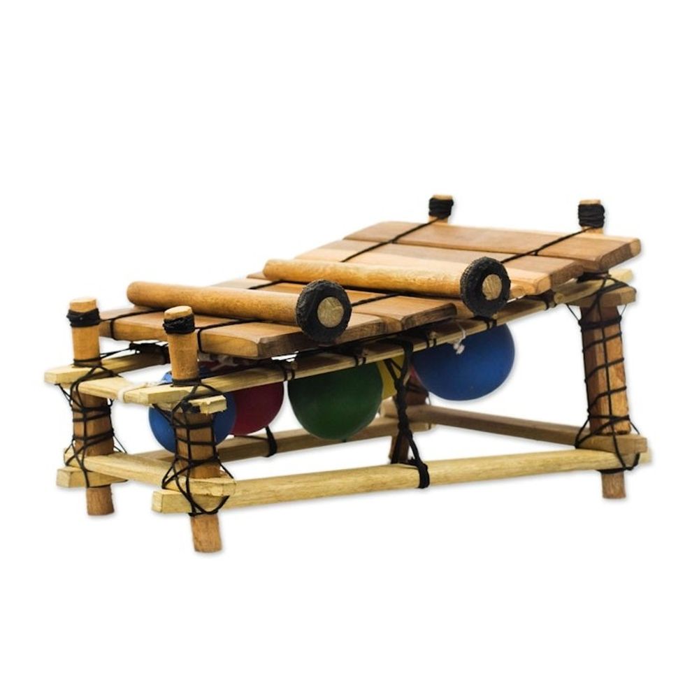 Handmade Ebony Wood Xylophone from Ghana 'Colorful Melody'