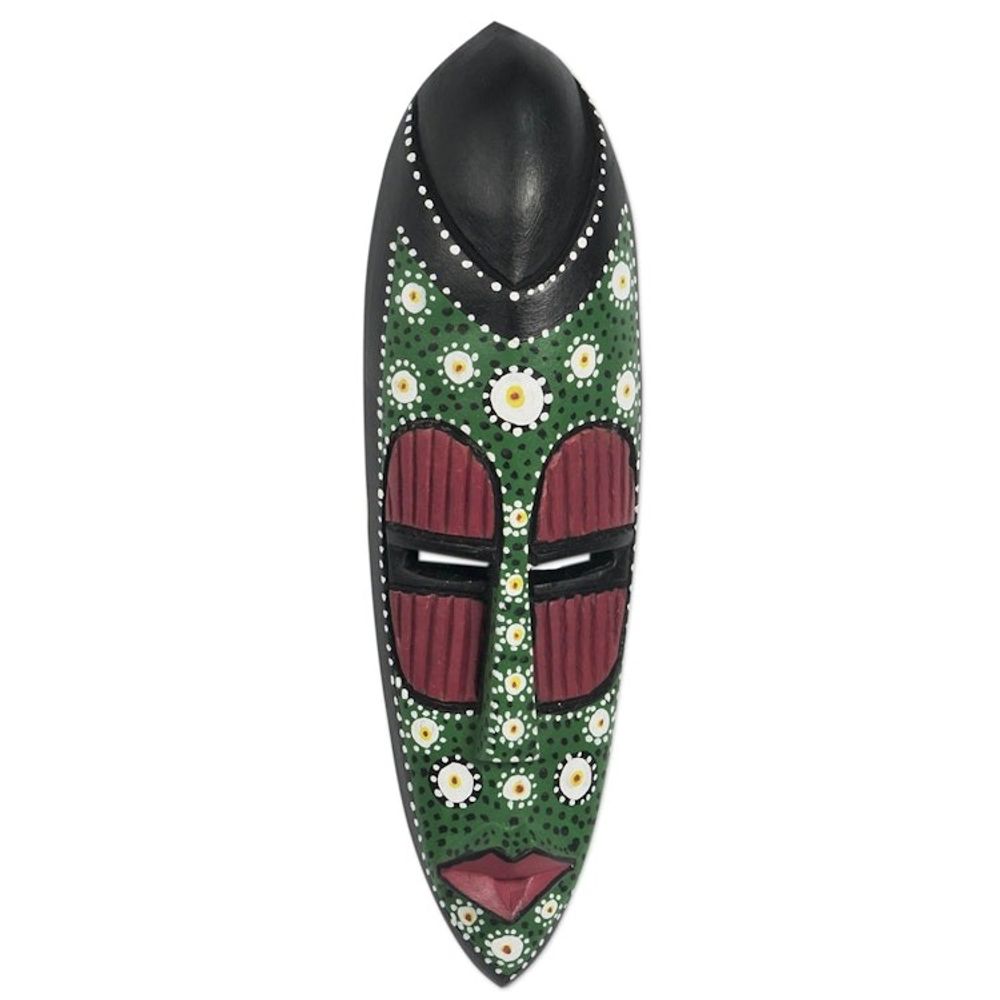 Hand-Painted Sese Wood Wall Mask 'Ashanti Dots'