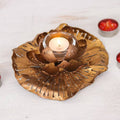Golden-Toned Lotus-Themed Iron Tealight Candleholder 'Heaven's Lotus'