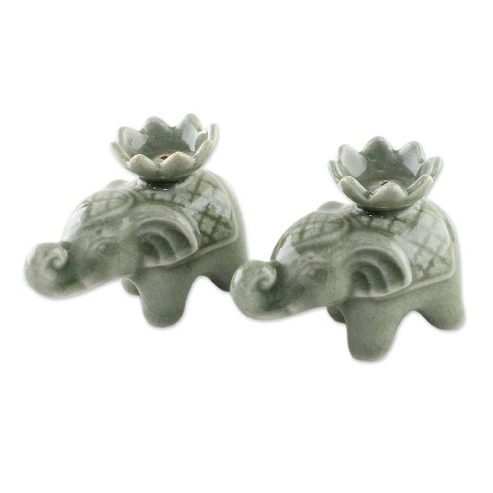 Elephant and Lotus Ceramic Incense Holders from Thailand 2 'Lotus Elephant'