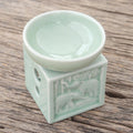 Elephant-Themed Celadon Ceramic Oil Warmer from Thailand 'Elephant Jungle'