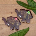 Set of 2 Hand-Painted Floral Elephant-Shaped Wood Magnets 'Paradisial Elephants'