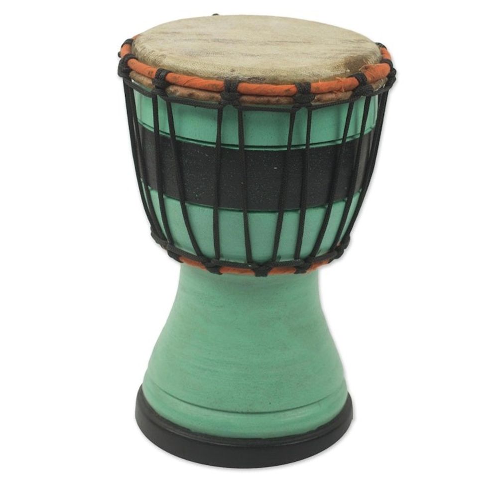 Green Decorative Djembe Drum Artisan Crafted in West Africa 'Green Invitation to Peace'