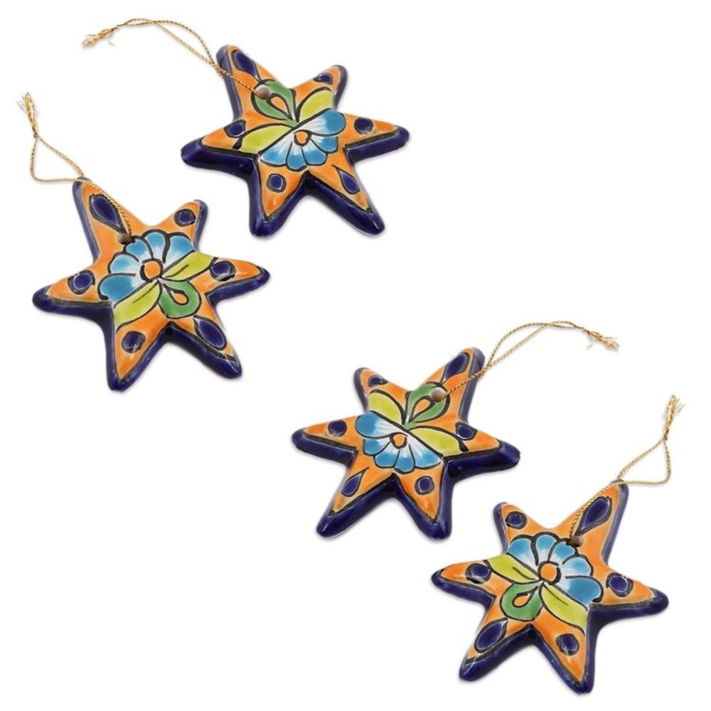 Talavera Ceramic Star Ornaments Crafted in Mexico Set of 4 'Talavera Stars'