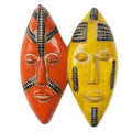 Yellow and Orange Sese Wood Mask 'Colorful Couple'