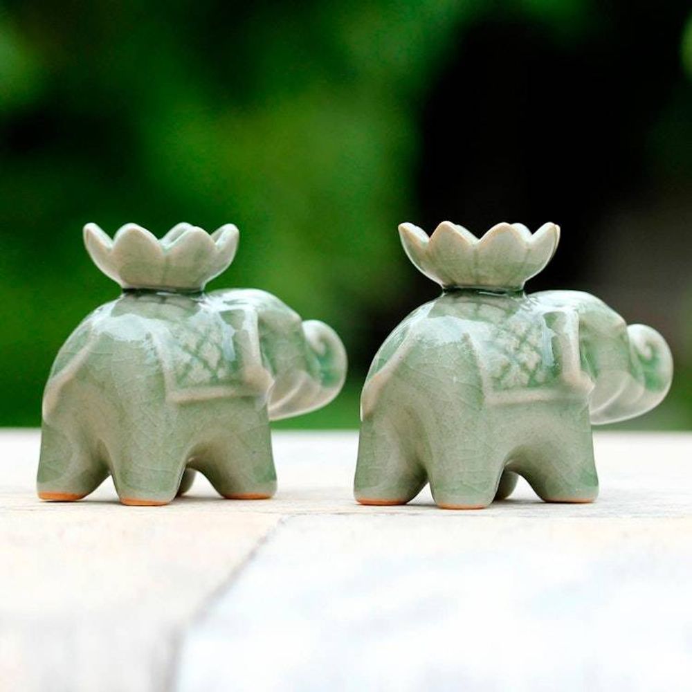 Elephant and Lotus Ceramic Incense Holders from Thailand 2 'Lotus Elephant'