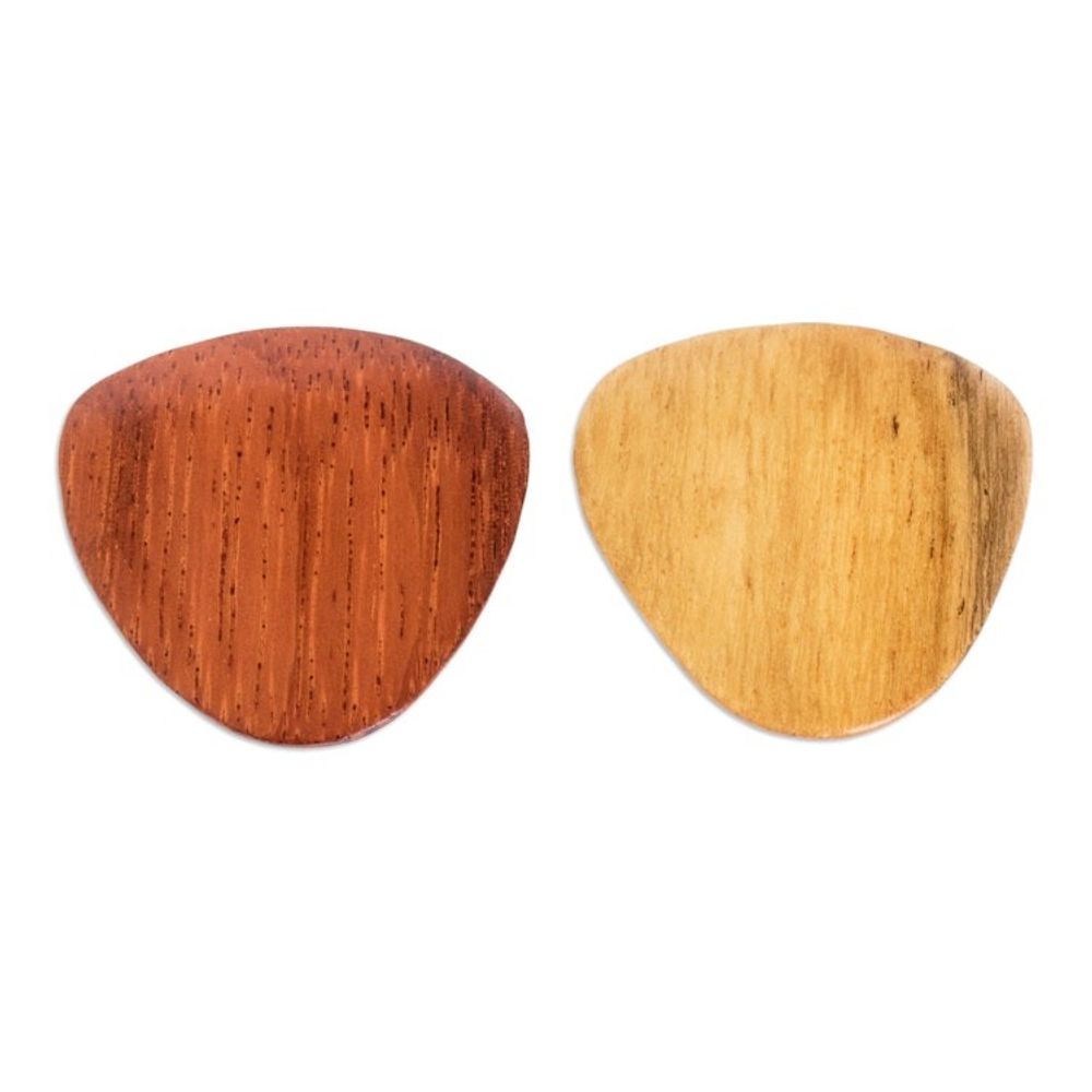 Reclaimed Natural Tropical Wood Guitar Picks Pair 'Eco-Beat'