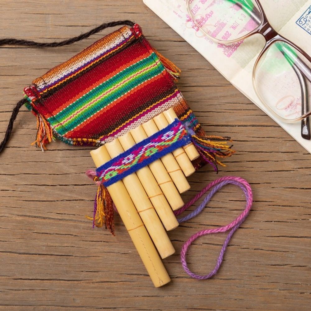 Traditional Bamboo Antara Panpipe with Andean Stripe Case 'Melodies of the Empire'