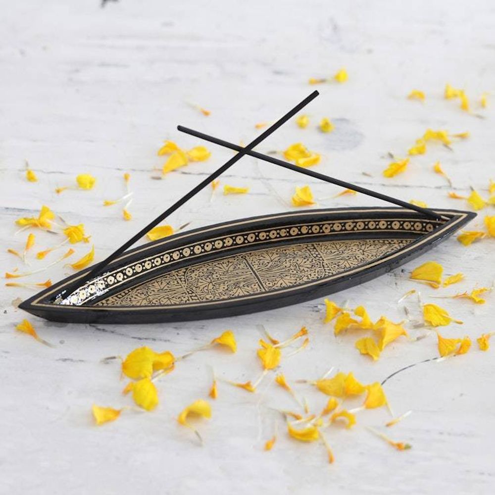 Handcrafted Traditional Wood Incense Holder in Warm Hues 'Midnight Scents'