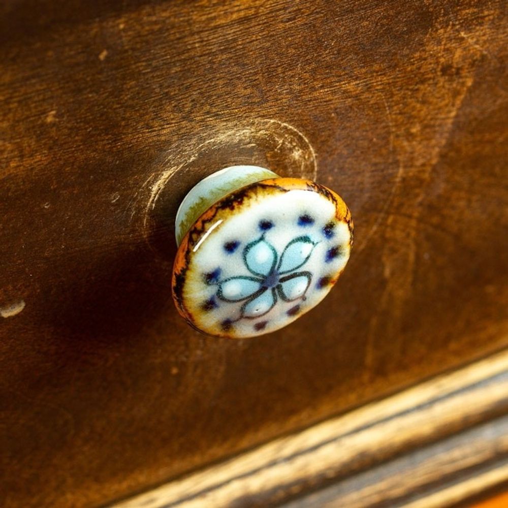 Set of 4 Handcrafted Ceramic Floral Knobs from Mexico 'Floral Convenience'