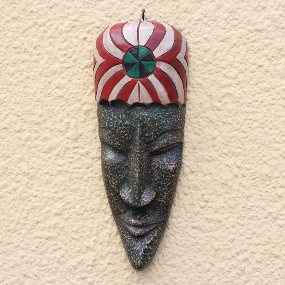 Textured African Wood Mask Crafted in Ghana 'Eyram'