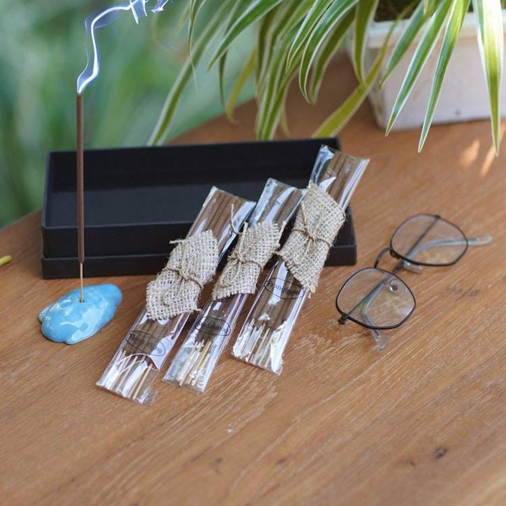 Buddha-Themed Blue Ceramic Incense Set with 18 Sticks 'Blue Vesak Celebration'