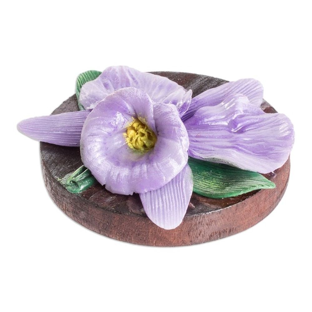 Handmade Painted Pinewood and Cold Porcelain Flower Magnet 'The Tropical Guaria'