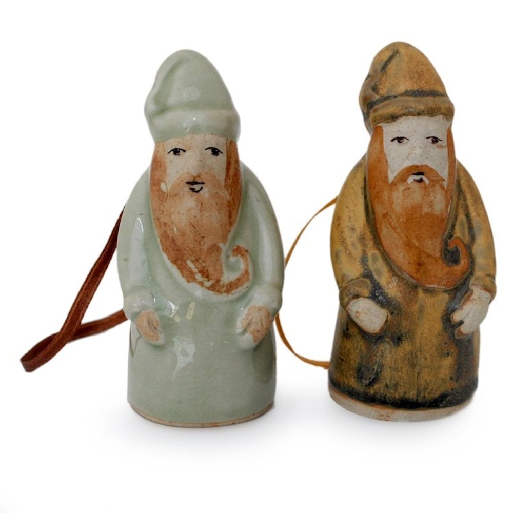 Celadon ceramic Christmas ornaments Pair 'Thai Santa Claus'