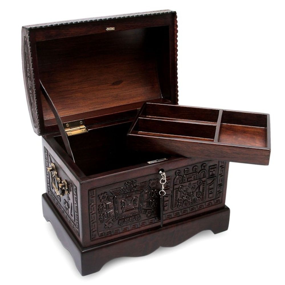 Colonial Tooled Leather Jewelry Box 'Inca Domain'