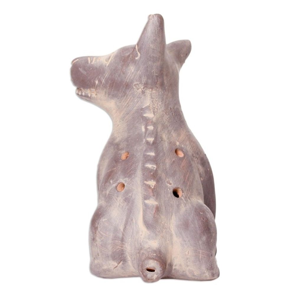 Western Mexico Pre-Hispanic Ceramic Grey Dog Ocarina Flute 'Grey Aztec Puppy'