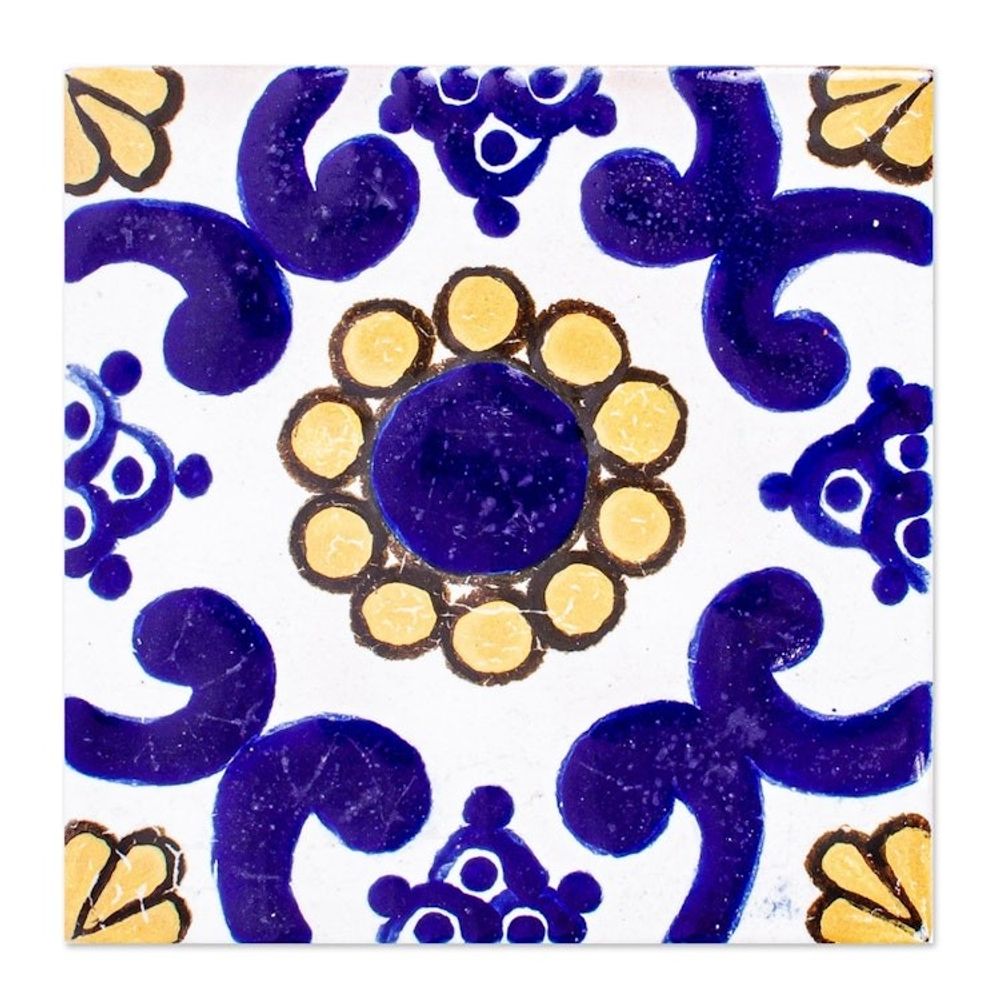 Talavera-Style Ceramic Tiles Set of 12 'Sunflower'
