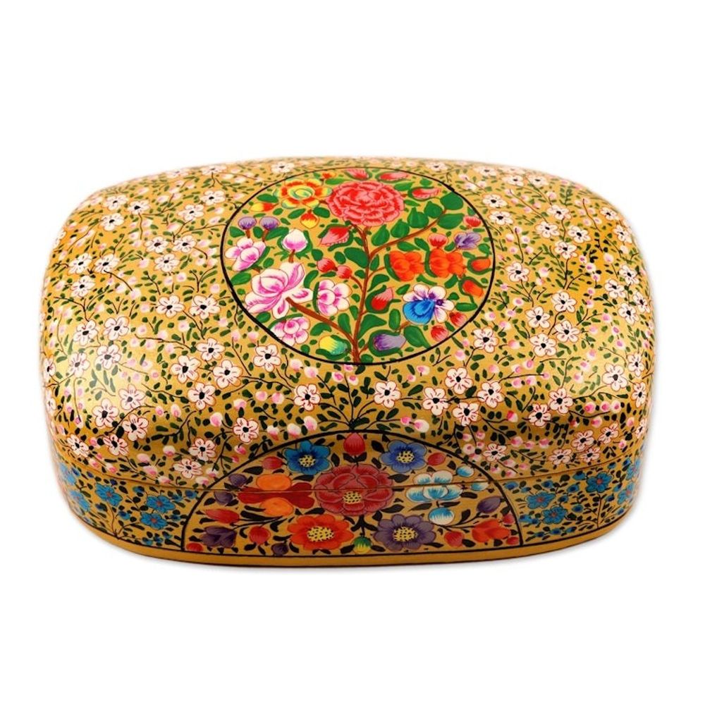 Hand Painted Floral Papier Mache Box 'Kashmir Blossoms'