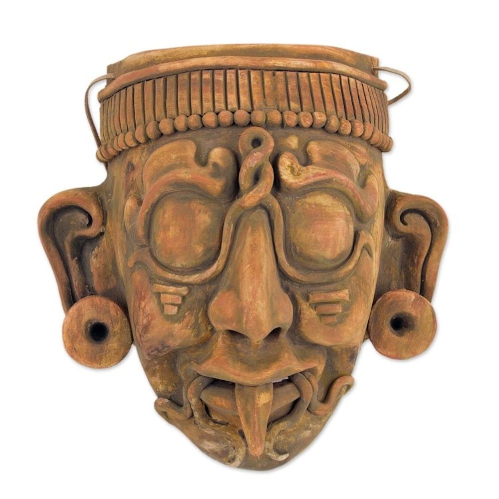 Maya God of Sun Ceramic Wall Mask Replica Crafted by Hand 'Maya Lord Kinich Aha'