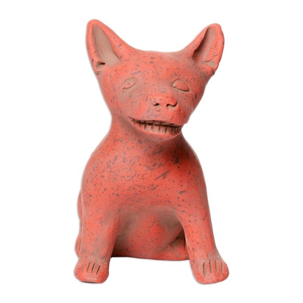 Western Mexico Pre-Hispanic Red Ceramic Dog Ocarina Flute 'Red Aztec Puppy'