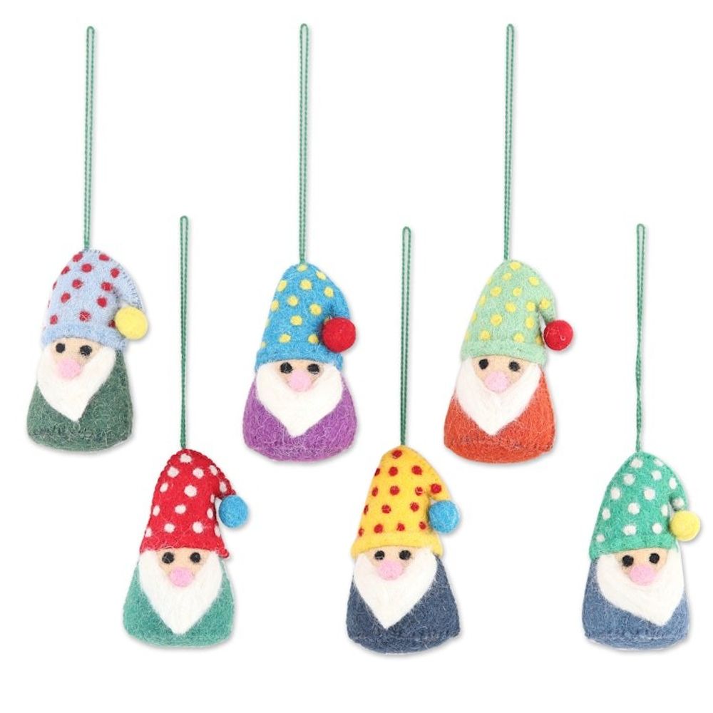 Wool Felt Holiday Ornaments Set of 6 'Nordic Gnomes'