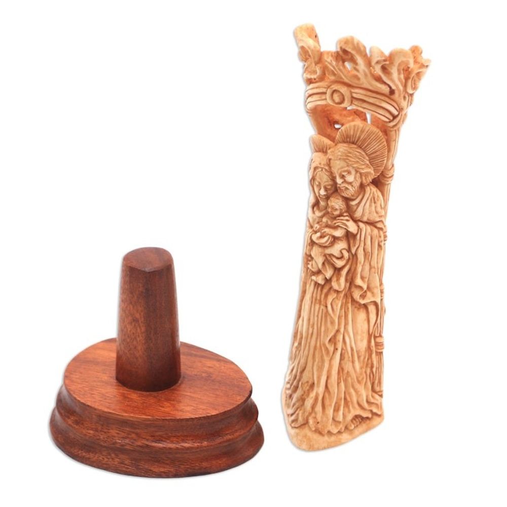 Hand-Carved Bone Nativity Sculpture from Bali 'Birth of Jesus'