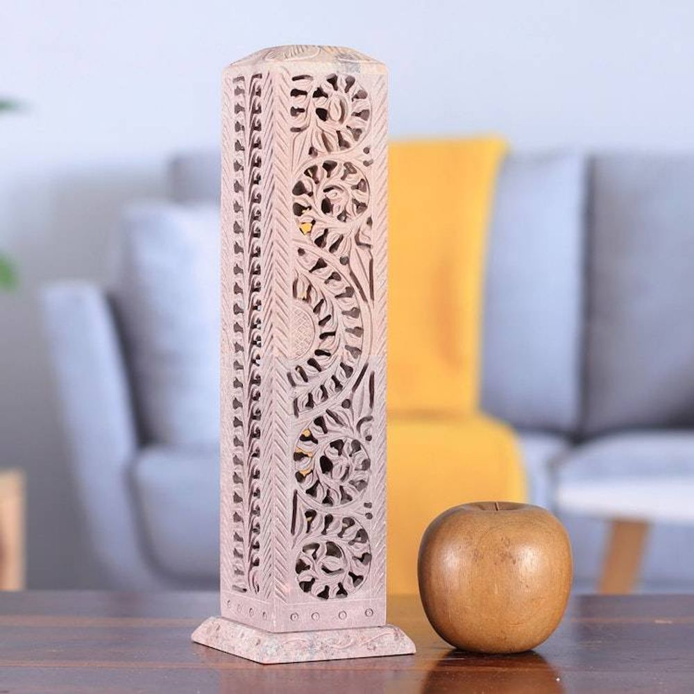 Traditional Jali-Themed Natural Soapstone Incense Holder 'Jali Essence'