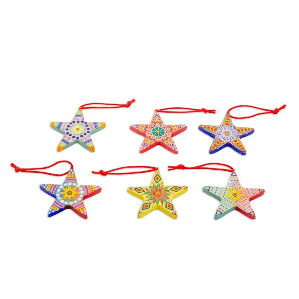 Artisan Crafted Ceramic Christmas Ornaments Set of 6 'Christmas Star'