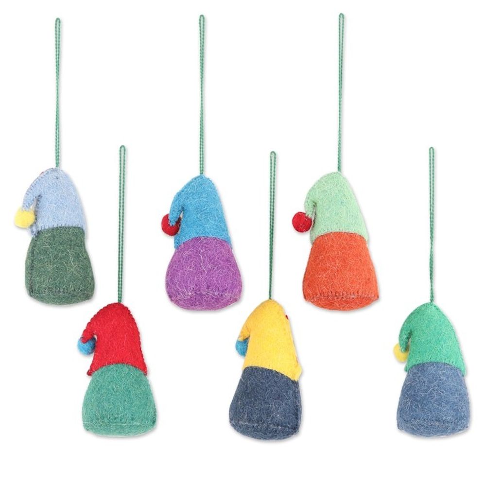 Wool Felt Holiday Ornaments Set of 6 'Nordic Gnomes'