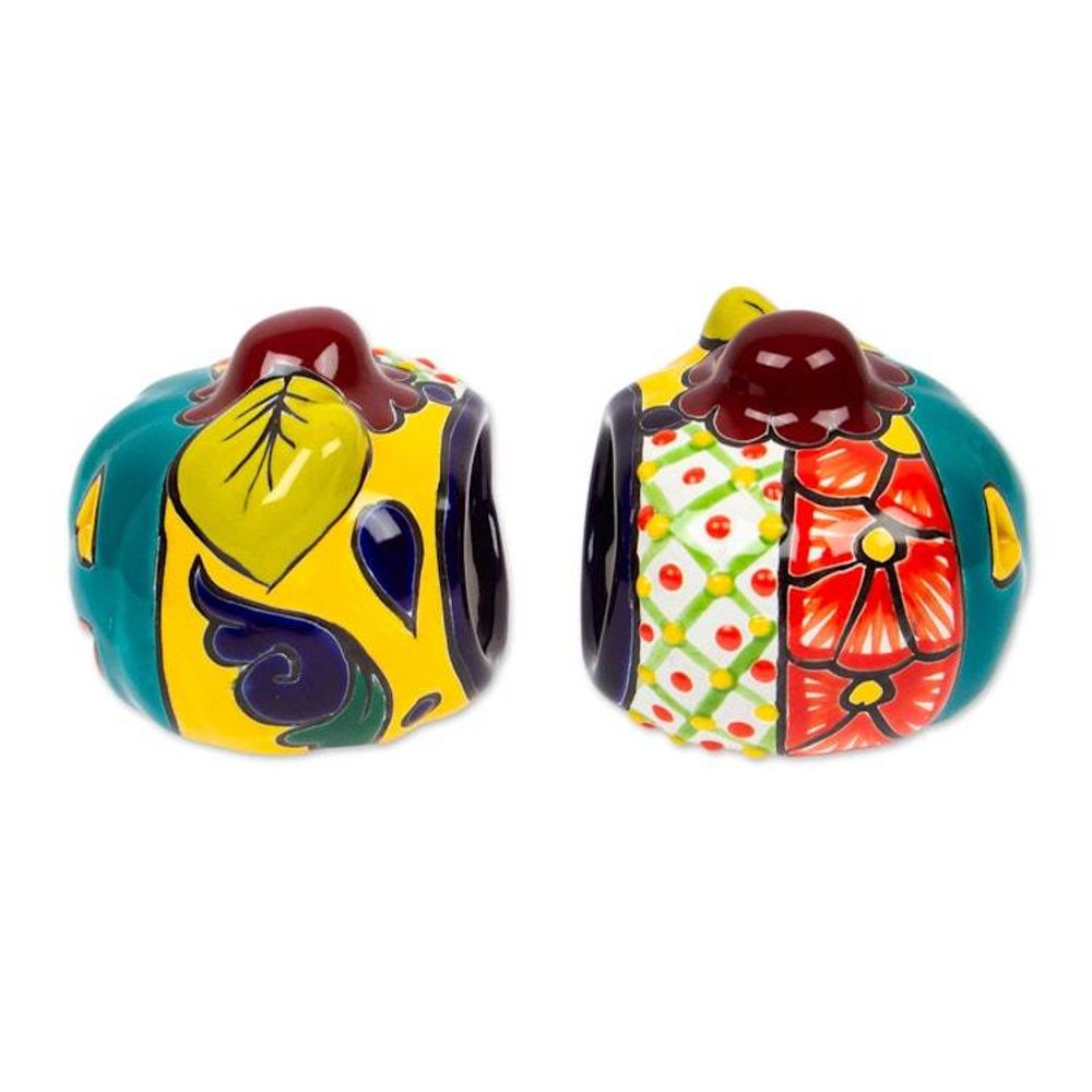 Jack-O-Lantern Talavera Ceramic Tealight Holders Pair 'Bright Jack-O-Lantern'