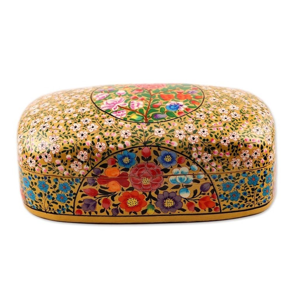 Hand Painted Floral Papier Mache Box 'Kashmir Blossoms'