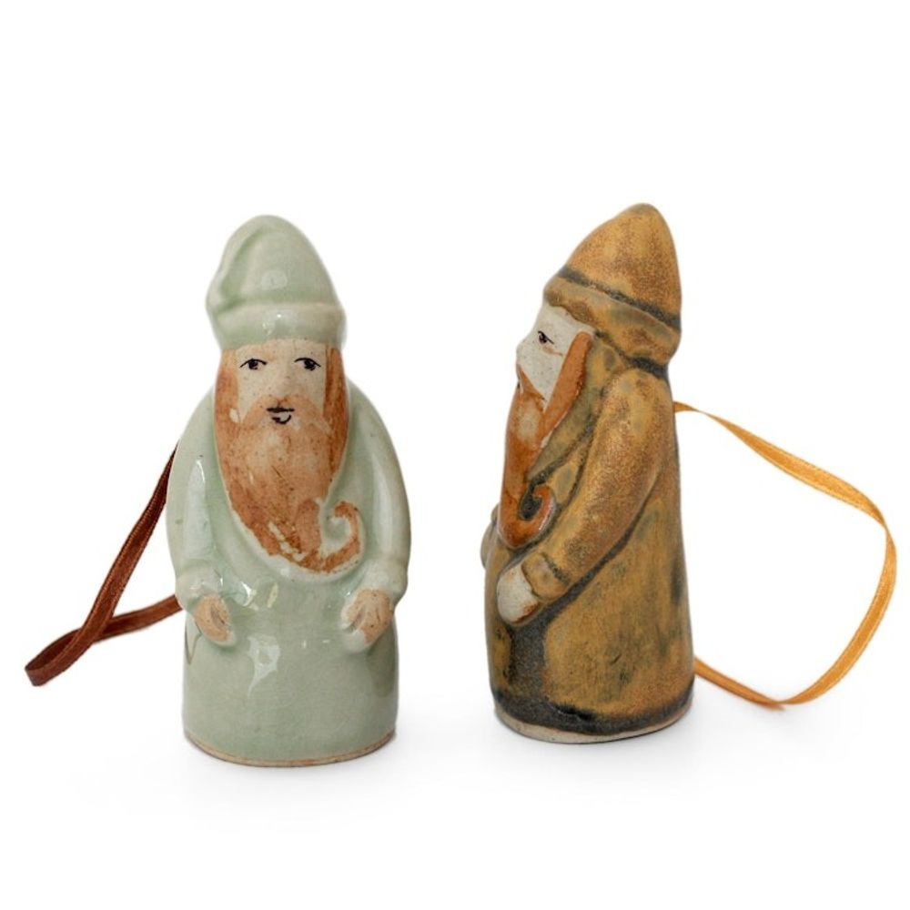 Celadon ceramic Christmas ornaments Pair 'Thai Santa Claus'